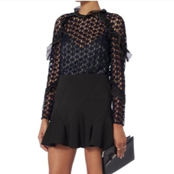 Self-Portrait Navy Star Lace Ruffle Blouse - Picture 2 of 9